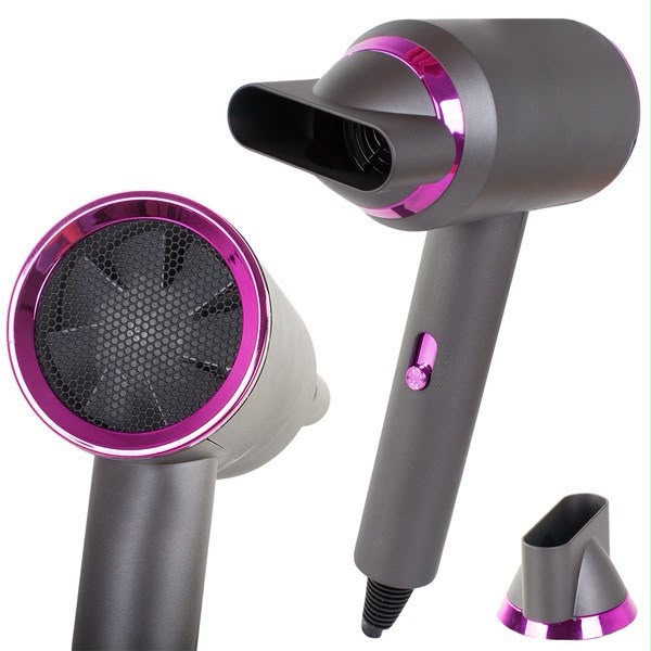 Uscător de păr VERK 800 W, ionizare, 3 trepte de temperatură, aer rece, LED, gri/roz