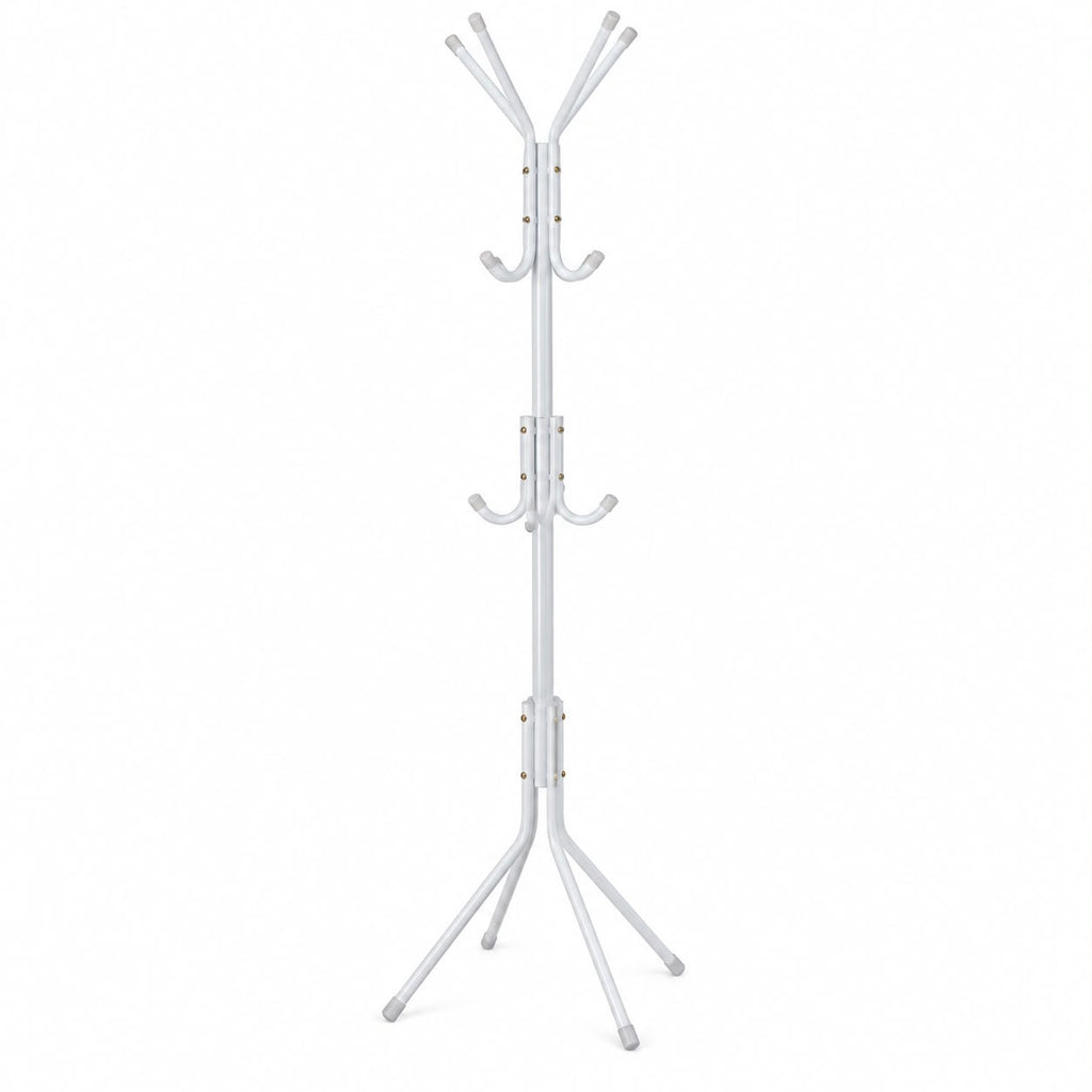 Cuier de podea metalic alb, 170 cm, 3 niveluri , 4 picioare , pentru hol ,dormitor sau birou