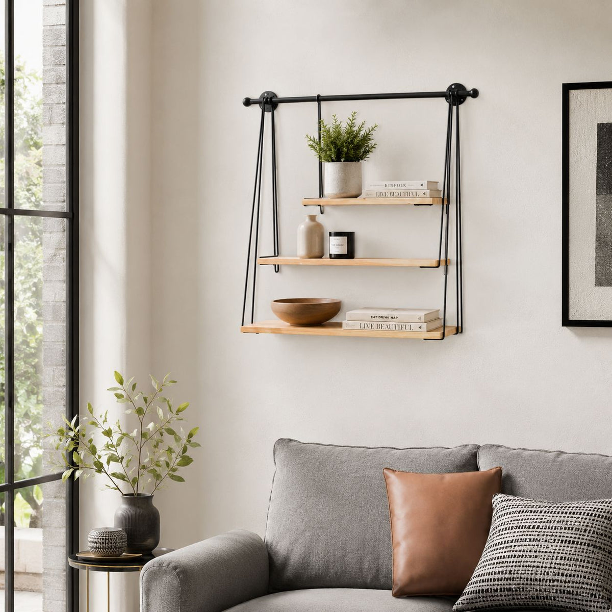 Raft Suspendat de Perete Stil industrial -metal-lemn 67,5x20x62cm