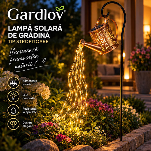 Lampa solara de Gradina tip stropitoare Gardlov, LED, efect ploaie de lumina, IP65, 80cm, Auriu