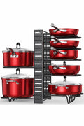Organizator metalic 2-in-1 pentru oale si tigai-47x21x38cm,Negru