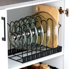 Organizator metalic 2-in-1 pentru oale si tigai-47x21x38cm,Negru